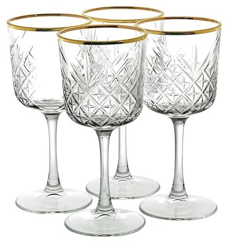 Queensway Home & Dining 330ml Red Wine Glasses Set, Tall Stemmed Dinner Party Glass with Elegant Crystal Design & Gold Rim, Gift Boxed, Fridge Safe Hand Wash Only, Ideal for Weddings & Entertaining