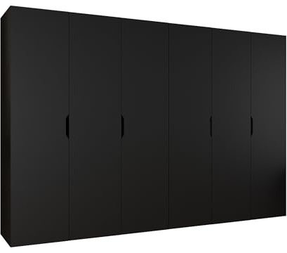 Mirjan24 Kleiderschrank mit Einlegeböden und Kleiderstange Midere 300, Vielseitiger Drehtürenschrank, Elegantes Kleiderschrank 6-türig (Schwarz)