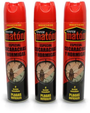 VINFERMATÓN - Insecticida Matón Cucas Cucarachas y Hormigas Instantáneo 300ml - Pack de 3 ud
