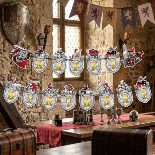 JeVenis Mittelalterliche Geburtstagsparty Dekora Ritter Geburtstagsbanner | Mittelalterliche Geburtstagsfeier Artikel Mittelalterliche Partydekorationen Ritter Geburtstagsbanner für Ritter Drachen
