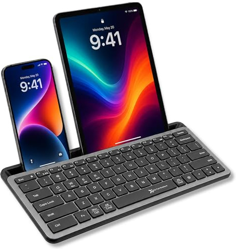 X9 Performance Teclado inalámbrico pequeño con base (BT + 2,4 GHz), listo para viajar, teclado Bluetooth compacto para tableta, teléfono, oficina, retroiluminado, portátil, multidispositivo, PC, Mac