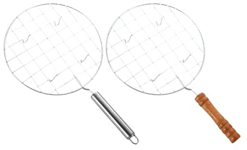 Wire Rotisserie – Rotating Grill Basket | Chapati Jari Stainless Steel, Multipurpose Roti Rack and Ergonomic Wooden Handle, Ideal for Flat Bread