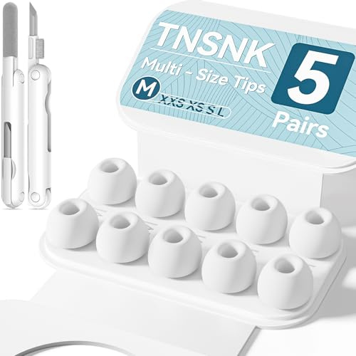 TNSNK Ersatz Ohrstöpsel für AirPods Pro 3, Weiß (5 Paar Größe M) | 5 Paar, Anti-Slip, Weiches Silikon, Hautfreundlich, mit Cleaning Kit & Organisator