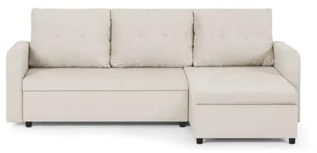 SENTO TRADE Ecksofa mit Schlaffunktion, Bettkasten, L-Form Eckcouch, Schlafsofa, Bonellfederkern, Berlin (Beige)