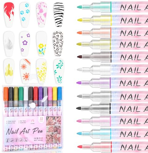 MUUQANYU 12PCS Nail Art Pens Set, 3D Nail Art Markers Nail Polish Pens for Painting Nails Art Macaron Color Manicure Fingernail Polish Pens for Women Home & Salon DIY