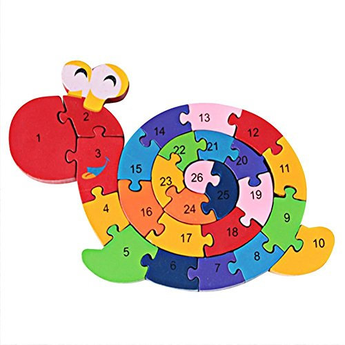 PROW® Colourful Woodmade Snail Shape Alphabet Numbers Puzzle Jigsaw Safety Building Block Raise Memory Kid Toys