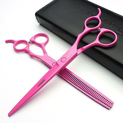 7/7.5 Zoll Hundesalon Schere 。 Professionelle Japan 440C Hund Schere + Ausdünnung Schere 2 teile/satz Rosa