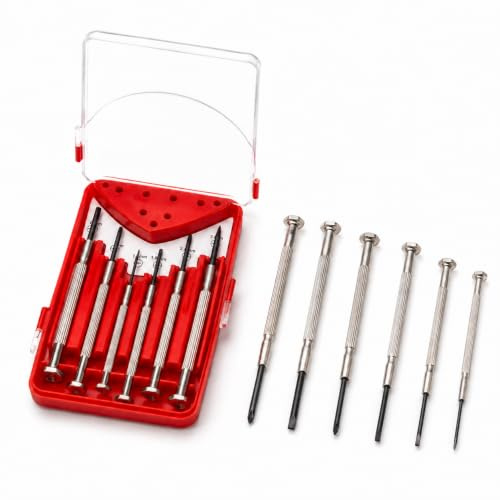 KOMBO - 6-Teiliges Präzisionsschraubendreher-Set mit Etui - 4 Schlitze Philips und 2 Kreuz-Schraubendreher - Metallgriffe, Hohe Präzision für Elektronik, Brillen, Uhren, Hobby