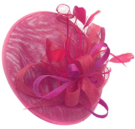 Caprilite Fuchsia and Fuchsia Hot Pink Sinamay Big Disc Saucer Fascinator Hat for Women Weddings Headband