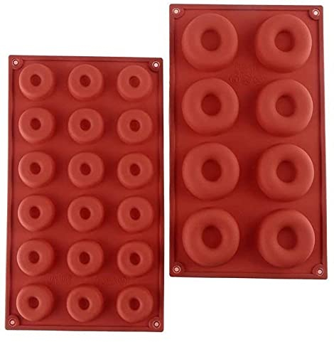 YIQI 2 Stück Donut-Backform aus Silikon, antihaftbeschichtete Pfannen für hitzebeständige Töpfe für Muffins Bagels Kekse Kekse Kekse (8 Hohlräume und 18 Hohlräume)