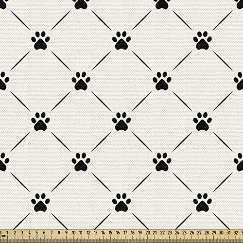 ABAKUHAUS Katze Gewebe als Meterware, Kariert mit Tatzenabdrücken, Schön Gewebten Stoff für Polster und Wohnaccessoires, 1M (148x100cm), Schwarz Creme