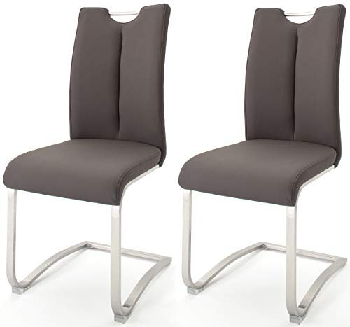 Robas Lund Esszimmerstühle 2er Set Braun, Echtleder Schwingstuhl Esszimmerstuhl max. 140 Kg Belastbar, Stuhl Artos