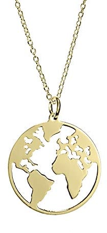 Halskette Damen Kette Weltkugel Aus 925er Sterlingsilber - Halsketten Für Frauen Silber 925-42 Cm Kette Für Die Reisenden Frauen. (Gold)