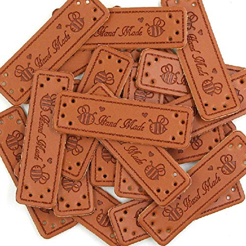 50Pcs Mixed Cartoon Pattern Label Nähen Tier handgemachte Tags PU Leder handgemachtes Label Niedliche Strick-Tags für Hüte/Kleidung DIY, 05