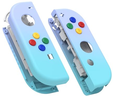 eXtremeRate Cover Joycon Scocca Tasti DIY Ricambio per Nintendo Switch/Switch OLED,Shell Grip Custodia Case Guscio Pulsanti per Joystick Controller,Senza Joycon-Celeste Lilla