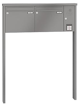 RENZ/Tetro / 2er Freistehende Briefkastenanlage Standbriefkasten mit Sprechfeld/RAL-Farbe 9007 Volumen 12 L/zum Einbetonieren/Dein-Briefkasten.de