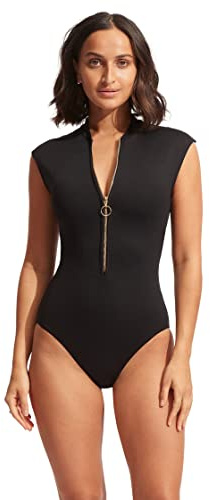 Seafolly Damen Cap Sleeve Zip Front One Piece Swimsuit Badeanzug (1er Pack)