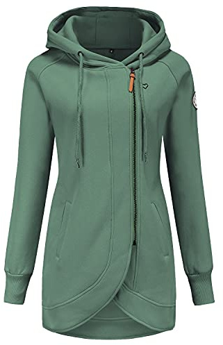 ELFIN Women's Long Sleeve Zipper Hoodies Sweatshirt Jumper Jacket Coat Outwear Pullover Hoody Green