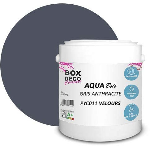 BOX DECO COULEURS Peinture meuble bois acrylique aspect velours-satin Aqua Bois - 2,5L, Gris Anthracite