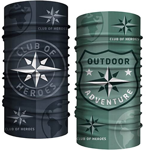 Club of Heroes 2er-Set Outdoor Bandana, nahtloses Multifunktionstuch aus weicher Mikrofaser/atmungsaktiv Schlauchschal Halstuch Mundschutz Schal Tuch/Kompass Wandern Trekking Reise