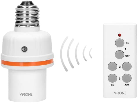 Virone Kabellose Lampenfassung mit E27-Gewinde Gesteuert über eine Fernbedienung 433MHz Reichweite im Freifeld 30m