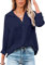 Womens Blouse Casual Long Sleeve Shirt Tops V Neck Button Down Shirts Basic Loose Tunic T Shirts (XXL, Navy Blue)