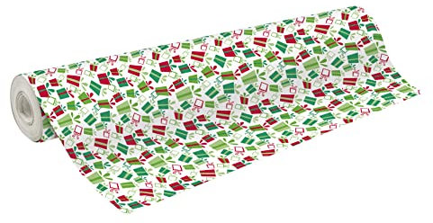 Clairefontaine 211943C - Une Bobine De Papier Cadeau - Alliance 60g - Dimensions : 50x0,70m - Motif : Cadeaux Rouges, Verts, Fond Blanc - Emballage Cadeau, Spéciale Grande Longueur, Papier Cadeau