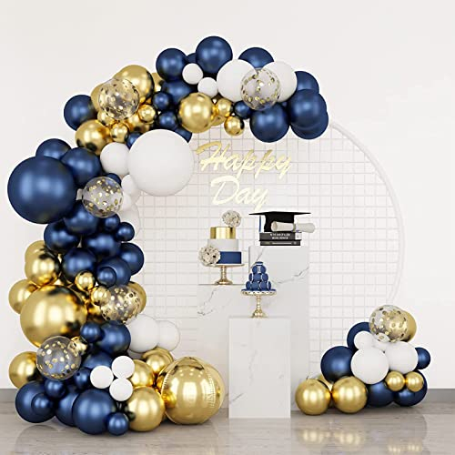 Luftballon Girlande Blau, 174 Stück Ballons Girlande Dunkel Blau Gold Weiß und Gold Konfetti Ballons, Ballongirlande Streifen für Geburtstag Hochzeit Baby Shower, Babyparty Dekoration