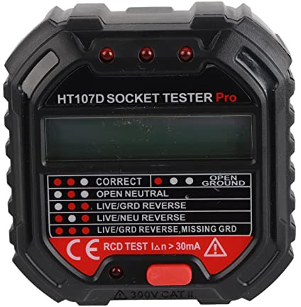 Tester per Prese HT107D, con Display LCD, con Rilevamento delle Perdite del Test di Frequenza, Elettroscopio Multifunzione Standard Europeo (90-250V)