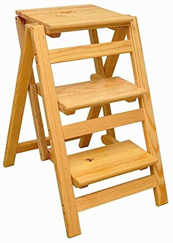 HAPPLiGNLY Ladder Stool Solid Wood 3 Step Ladder Chair Multifunctional Foldable Shelving Ladder Folding Steps