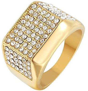 Aotiwe Eheringe Matt, Ring Herren Rocker Gold Iced Out Ring mit Zirkonia Edelstahl Größe 62 (19.7)