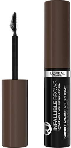L'Oreal Paris Infallible Volumizing 24H Wear Brow Mascara, Long Lasting Eyebrow Makeup for 2X Fuller Eyebrows, 4.0 Dark Brunette, 0.13 Fl Oz