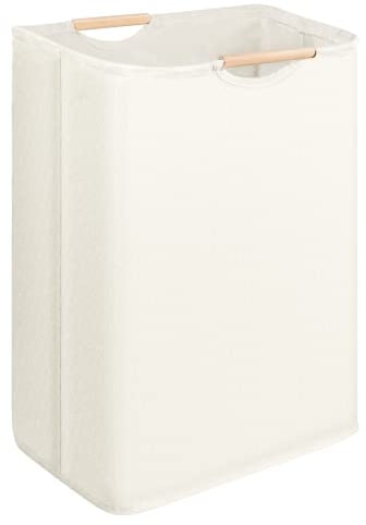 Cesto Ropa Sucia Plegable Portátil, Cesto para Ropa sucia con Mango de Madera, 60L Cesto de la colada con recubrimiento impermeable para dormitorio, baño, habitación de los niños, viajes