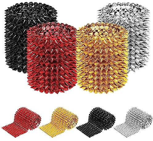 Glarks 2 Yards Nähen Stich auf Spike Stud Bullet Cone Flatback Nieten Punk Rock Trim Perlen Kunststoff Trim Mesh Perlen für DIY Lederhandwerk, Kleidung, Leistung, Party Dekoration (rot)