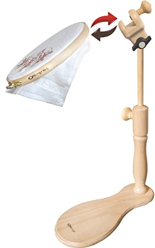Nurge Verstellbarer Sticktischständer, Kreuzstichrahmen, Stickrahmenhalter, Handpoliertes Naturholz (190-1 Stickständer)