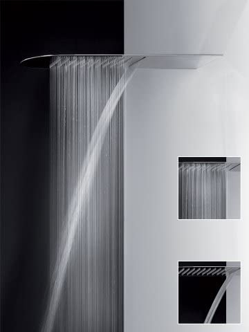 Gessi Tremillimetri, Kopfbrause 200, für Wand-Montage mit Regen und Wasserfall, Breite 195mm x Regen mittig 400mm, 33053735, Farbe: Edelstahl matt gebürstet