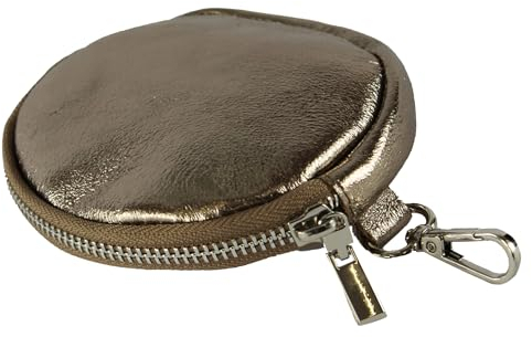 modamoda de P10 / P08 Damen Leder Rauleder Geldbörse Münzgeldbörse Taschenanhänger ø 11,5 cm handmade in Italy, Farbe:Altgold-Metallic
