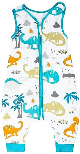 FLYISH DIRECT Gigoteuse ete, Gigoteuse a Pied, Gigoteuse tog 0,5 100% Coton, Turbulette ete, Gigoteuse sans Manches, Gigoteuses avec Jambes, Gigoteuse été 3-5 Ans, Dinosaurs