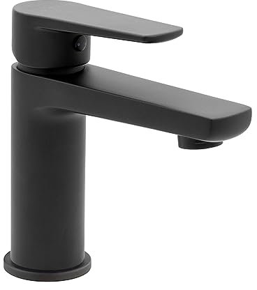 Miscelatore per lavabo bagno monocomando, nero opaco in ottone, con piletta di scarico nero opaco, serie ERIKA