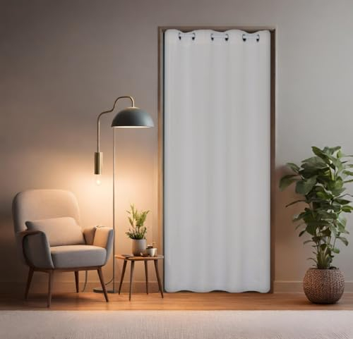 tinycurtains, Türvorhang weiß 200 x 150 cm, für alle gängigen Türgrößen, Thermovorhang OHNE Stange