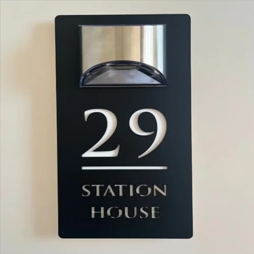 Plaques de numéros de maison personnalisées avec lampes solaires - Découpe au laser - Numéro de porte - Adresse - Nom de rue - Panneaux modernes à LED pour maison, bureau, hôtel - blanc