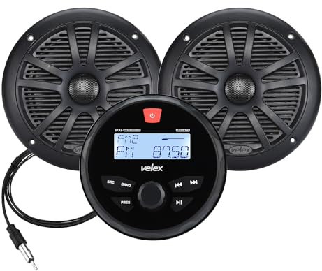 Receptor de altavoz resistente al agua Bluetooth marino estéreo 2 x 6,5 negro en radio DAB+ para streaming de música en barcos, carros de golf, ATV, UTV y Spa (DAB+)