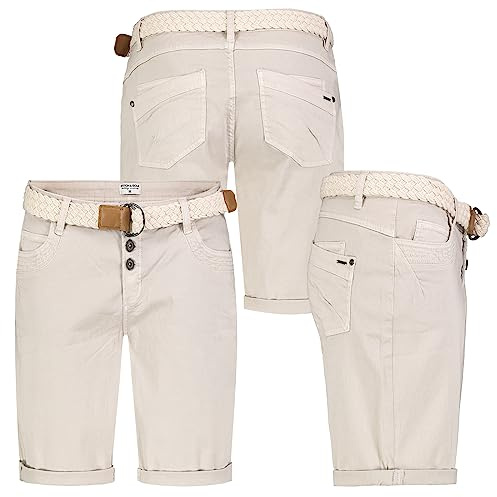 Stitch & Soul Damen Short Bermuda Kurze Hose Sommer Chino Stoff Hose mit Gürtel Neu