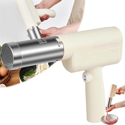 Handheld Electric Pasta Noodle Gun,Handheld Electric Pasta Maker,5-in-1 Cordless Pasta Machine,Pasta Gun,Portable Noodle Maker with Shaping Moulds and Cutter,Homemade Ramen Spaghetti Maker (1 Pcs)