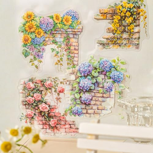 Arpaper Scrapbooking Zubehör Set 60 Pcs Stickers Blume Wand klar PET Ästhetische Aufkleber Journaling Zubehör für Scrapbooking, Alben, Notizblöcke Dekorationen