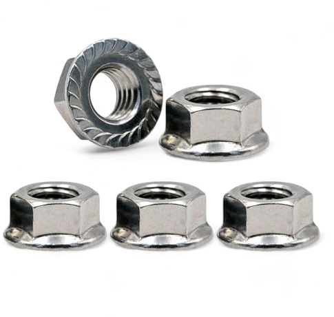 M12 Flange Hex Nuts - 12mm Serrated Steel Flanged Nut - Pack of 5