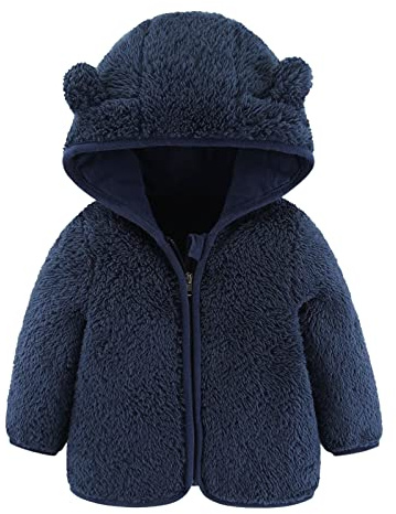 Neonato Neonato Ragazzi Giacca Orecchie d'orso Capispalla con Cappuccio Cerniera Cappotto Invernale in Pile Caldo per 1 Anno