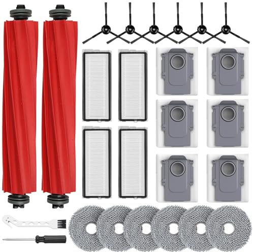 26PCS Accessories Kit for Roborock Q revo S/Qrevo Plus/Qrevo Pro/Qrevo MaxV Robot Vacuum, 2 Main Brushes, 6 Dust Bags, 6 Mop Cloths, 6 Side Brushes, 4 Filters, 1 Cleaning Brush, 1 Screwdriver