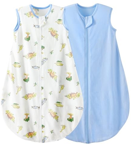 LULUMONKEY Baby Summer Sleeping Bag 2 Pack, 0.5 TOG Cotton Newborn Sleep Sack Wearable Blanket for 6-18 Months Toddler Baby