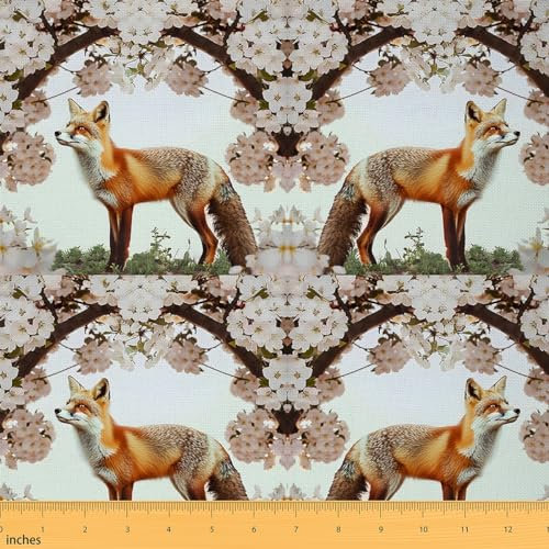 Homemissing Fuchs Stoff Meterware für Stühle Cute Cartoon Fuchs Patchwork Stoffe Ultra Weicher Wald Fuchs Stoff 92x150cm Wild Tier Patchwork Stoffe Kirschblüten Polsterstoff